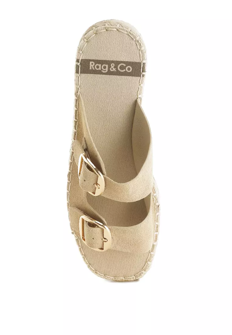 米色真皮軟皮帆布平底涼鞋