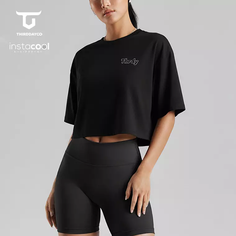 LTF41 oversize crop top kaos wanita instacool OLC "thrdy copic" hitam