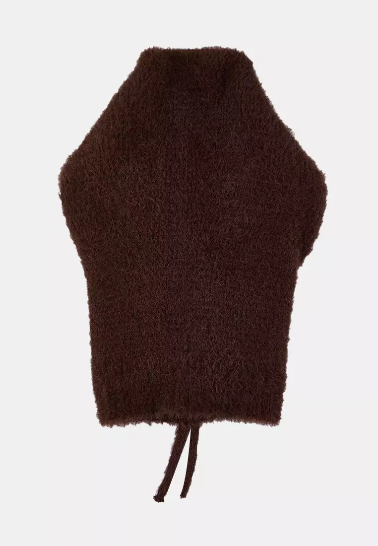 Soft Textured Tie-Up Head-Wrapping Balaklava Knitwear Beanie