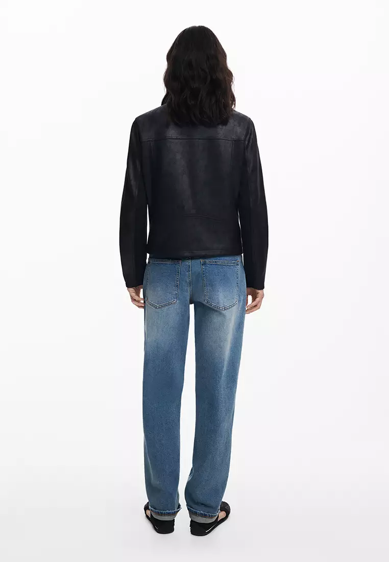 Combined faux leather jacket