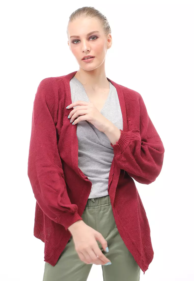 Cardigan Fashion Wanita Loose Fit Design Kasual Premium Quality - Maroon