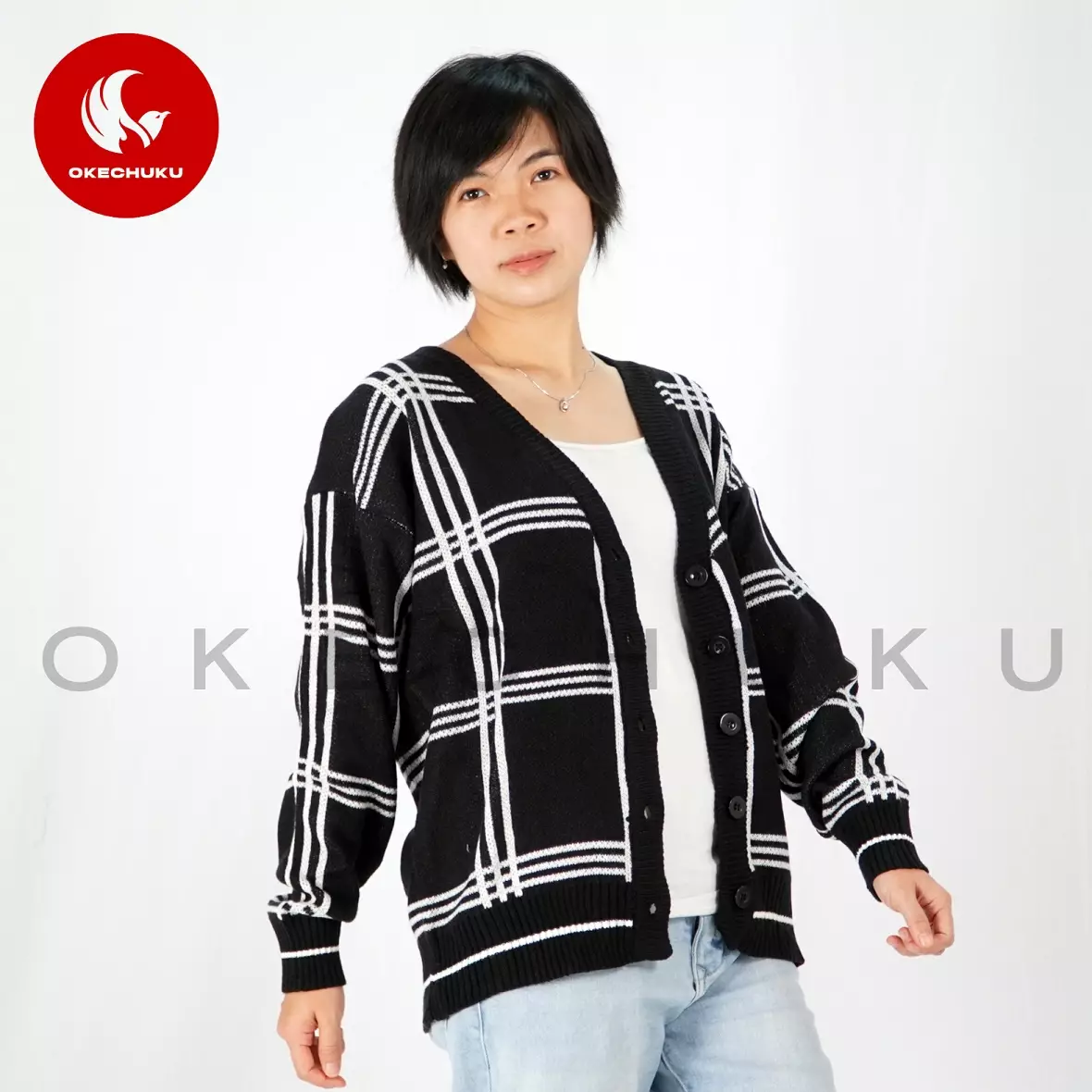 KARDIGAN MINGYU Cardigan Rajut V Neck Unisex Pria Wanita - Hitam