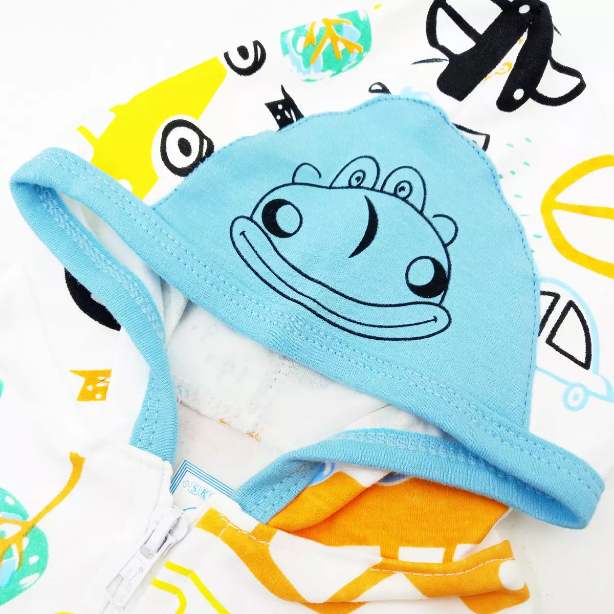 Wakakids Jaket Bayi Laki Laki Sweater Anak Usia 6 Bulan Hingga 12 Bulan Motif Car Full Printing 4085 Biru Muda