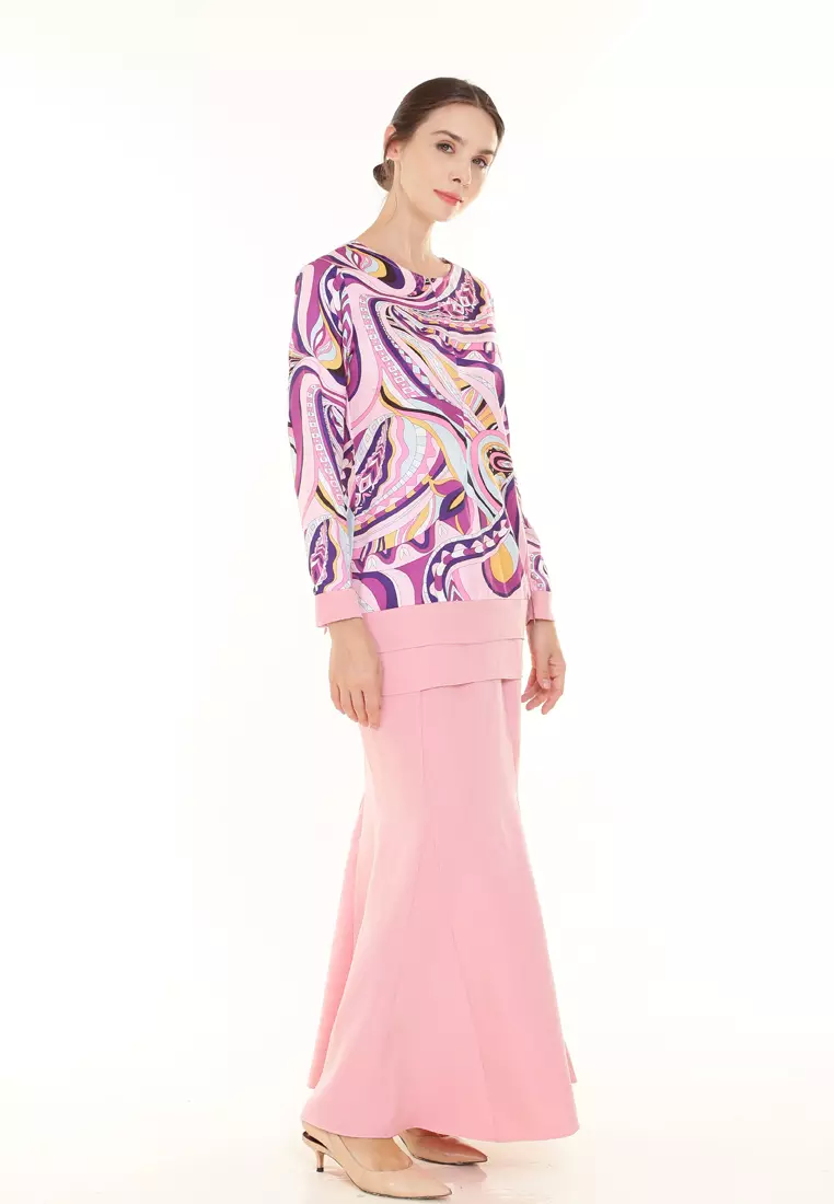 Ivy Kurung Modern layers Printed in Pink Batik