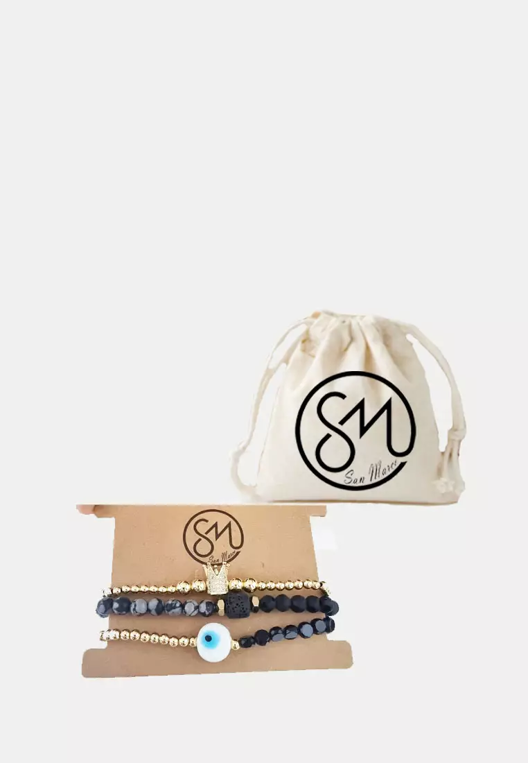 Aksesoris Wanita 3 in Crown Evil eye Multistrand Bracelet Gelang Wanita Gold