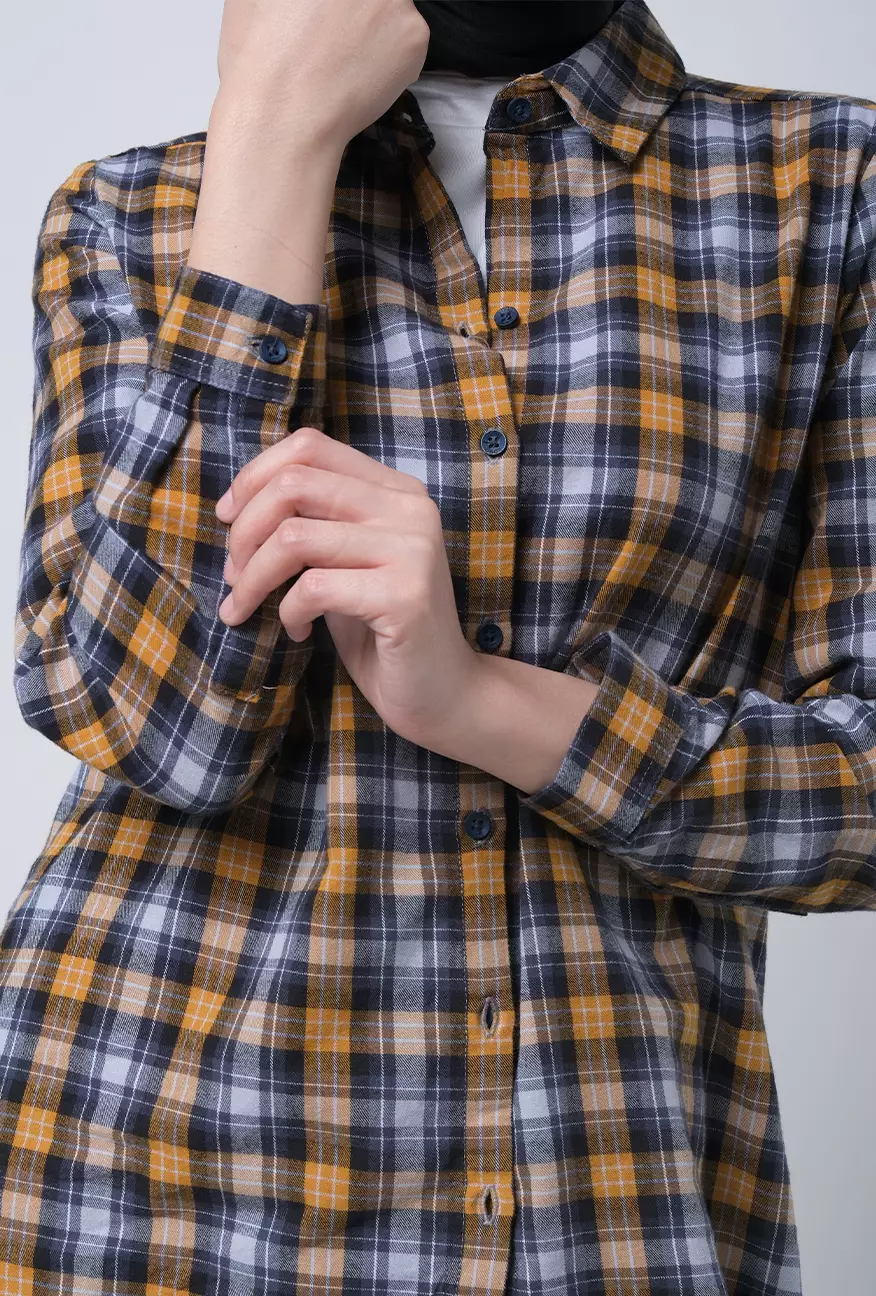 Kemeja Wanita Zoe Navy Yellow