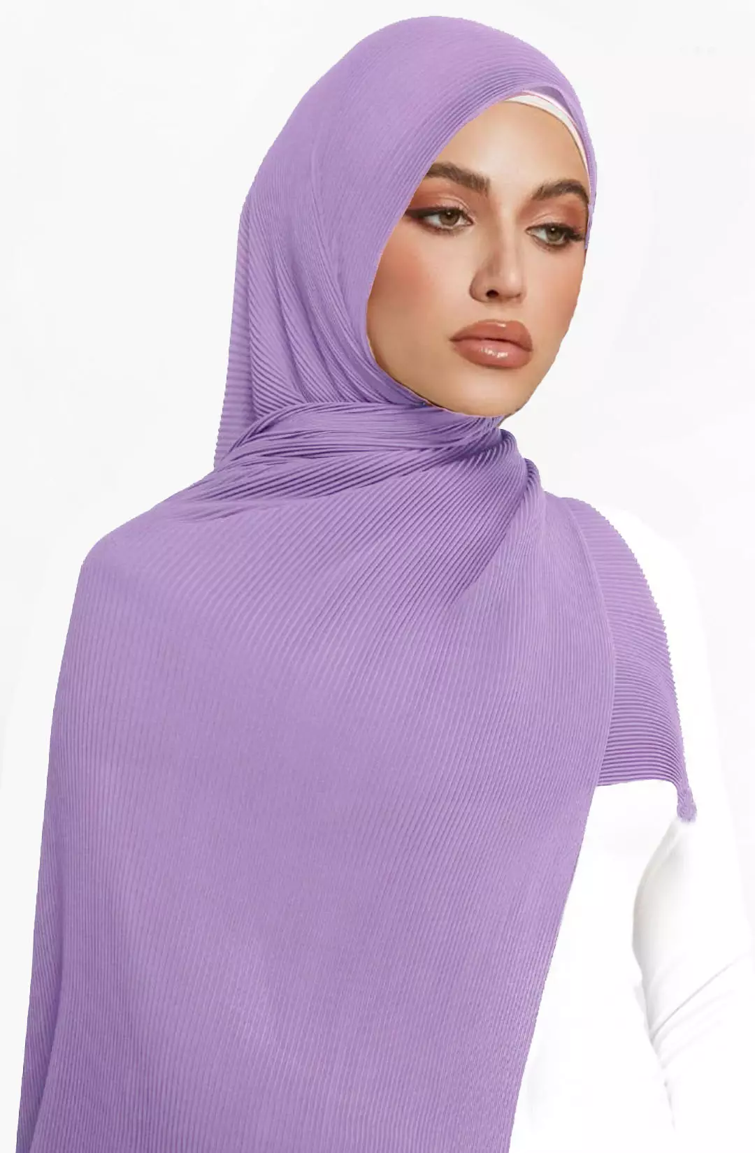 Hijab Wanita Full Pleats Plain Shawl Syal Wanita Plisket Lavender