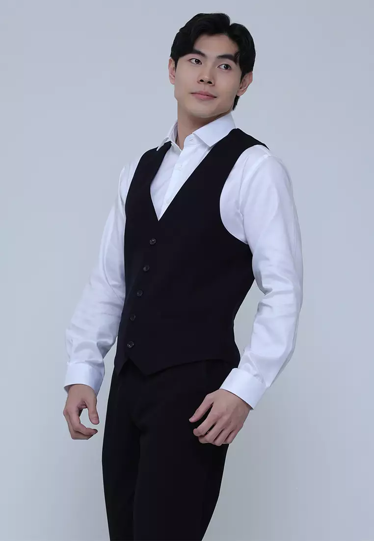 Solid Black Suit Separate Vest with Stretch