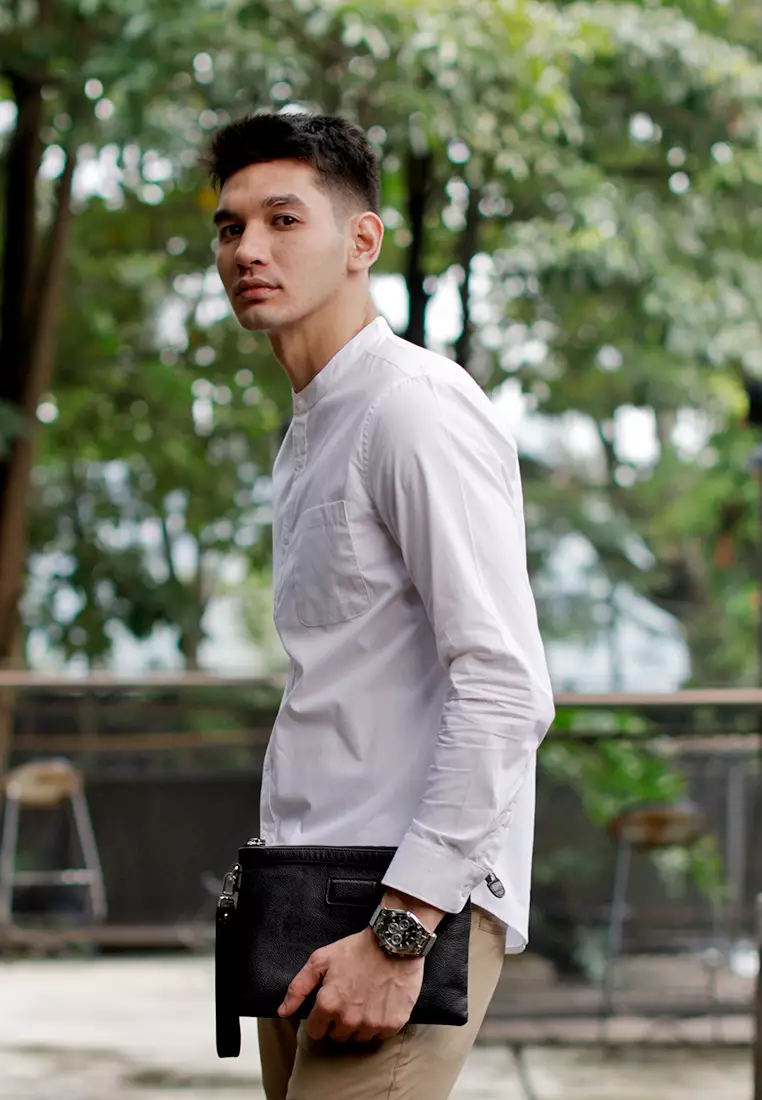 Oxcon Collarless Long Sleeve Business Shirt soft cotton White