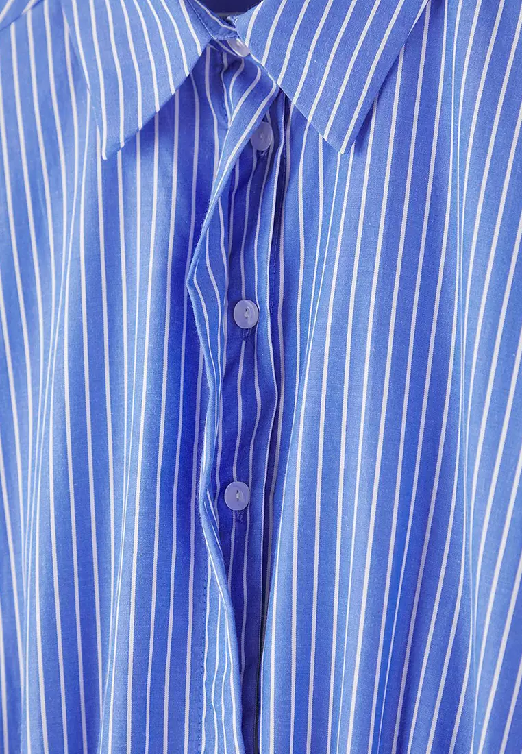 Striped Elastic Waist Poplin Dress