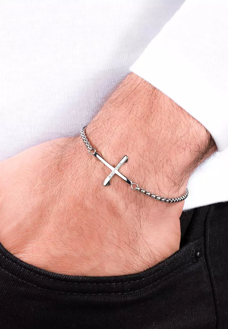 Police Die-Cut  Silver Stainless Steel Bracelet For Men PPEAGB0032601