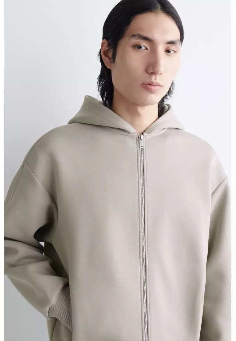 COTTON-PIQUÉ ZIP-UP HOODIE
