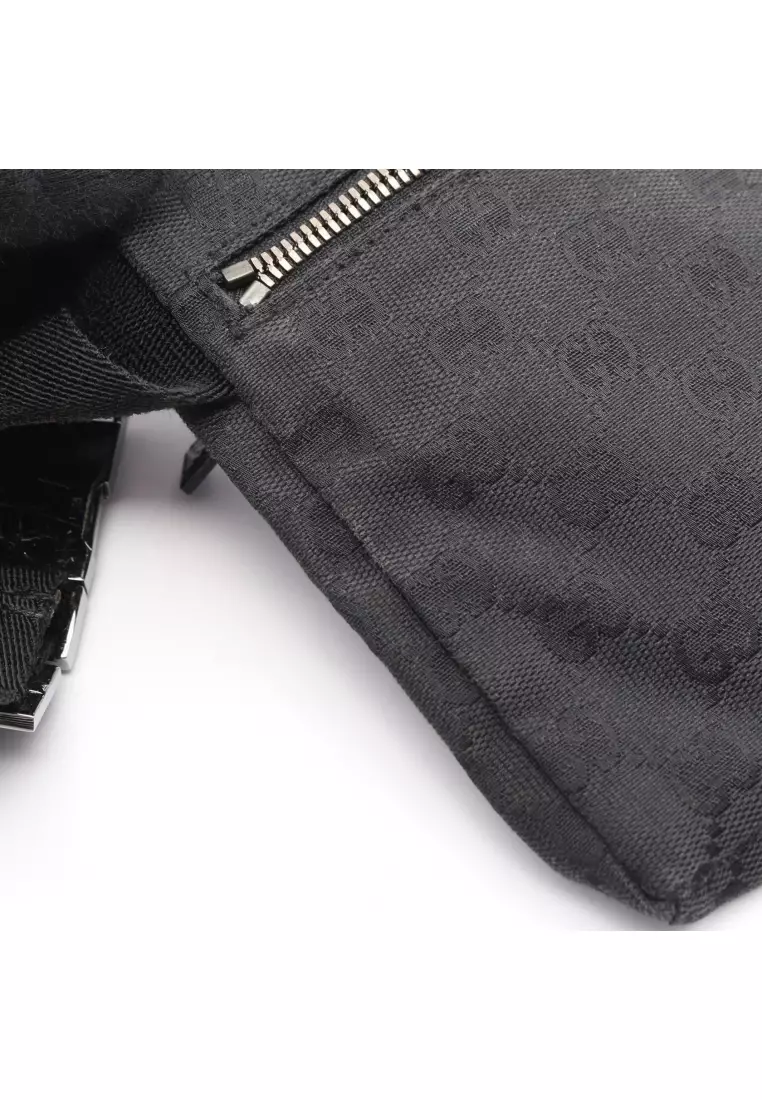 Pre-Loved Gucci GG canvas body bag waist bag canvas leather black