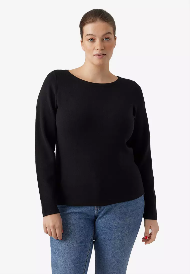 Jual Vero Moda Plus Size Needle Long Sleeves Boat Neck Sweater