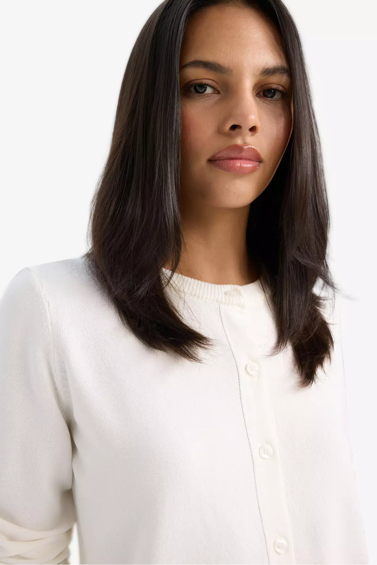 Regular Fit Crew Neck Basic Plain Buttoned Knitwear Cardigan D6282Ax25Sp