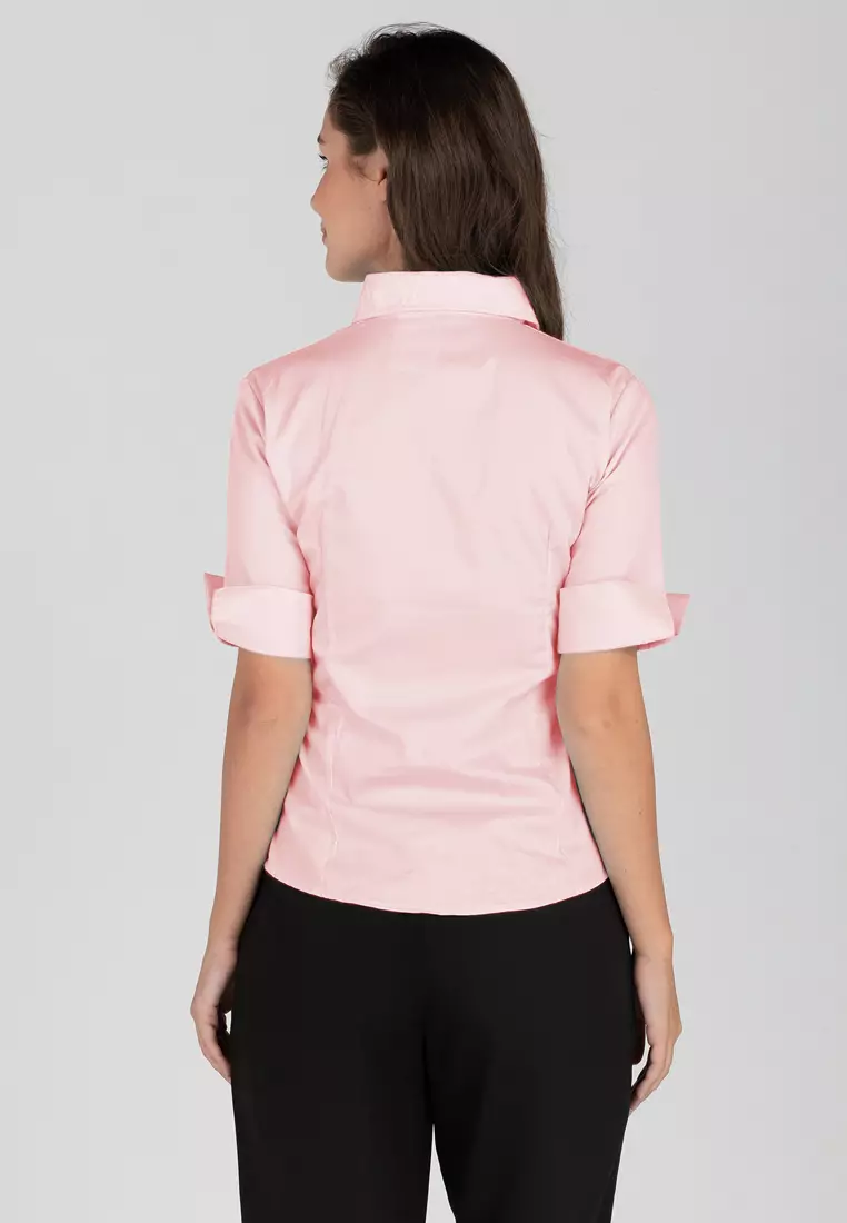 Diana 3/4 Sleeve Plain Button Down Office Blouse