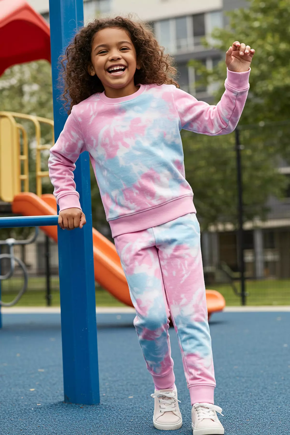 Pink Girl's Tie-Dye Knitted Top And Bottom Set Tkdaw25Au00116