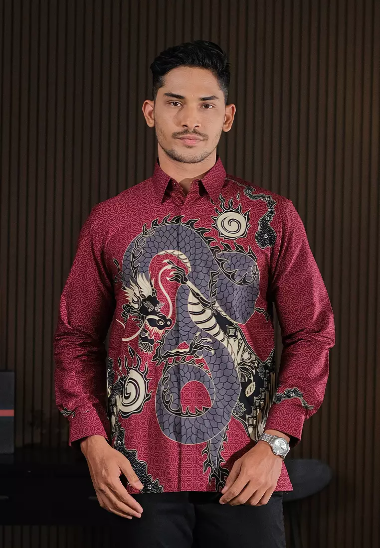 Hadinata Batik Pria Kemeja Panjang Superfine Bilva Maroon