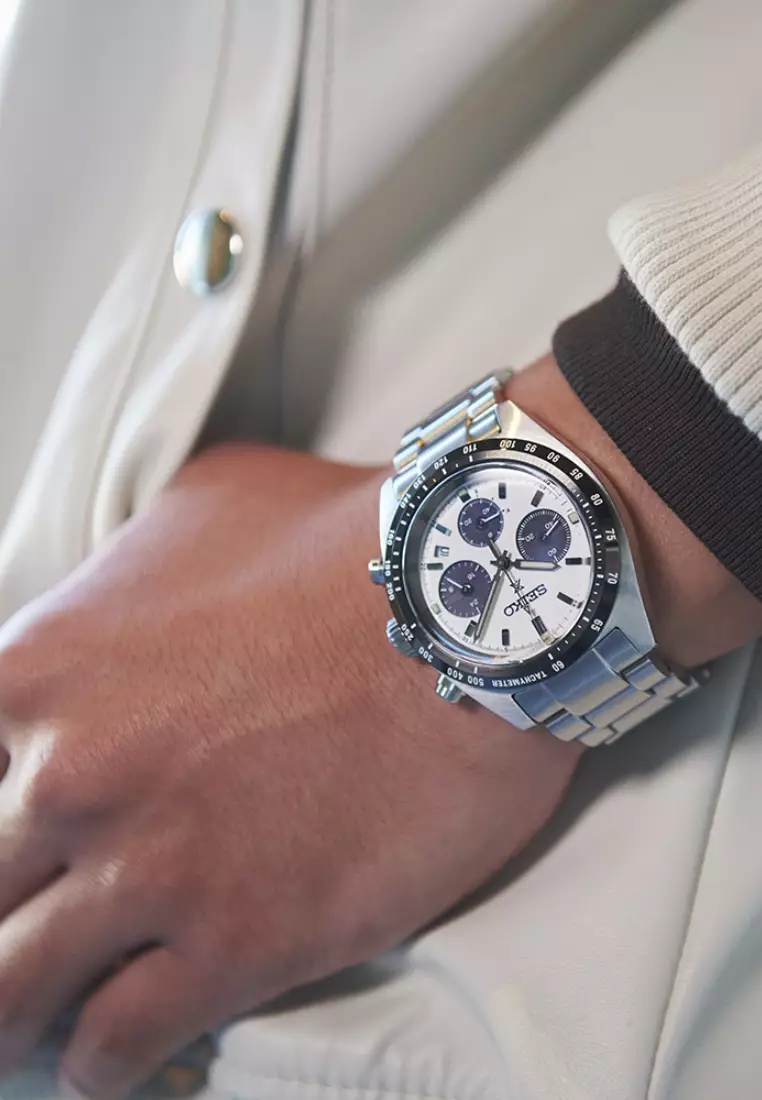 Seiko Prospex Speedtimer 1969 Re-Creation White Dial Stainless Steel Band Chronograph Solar Watch SSC813P1