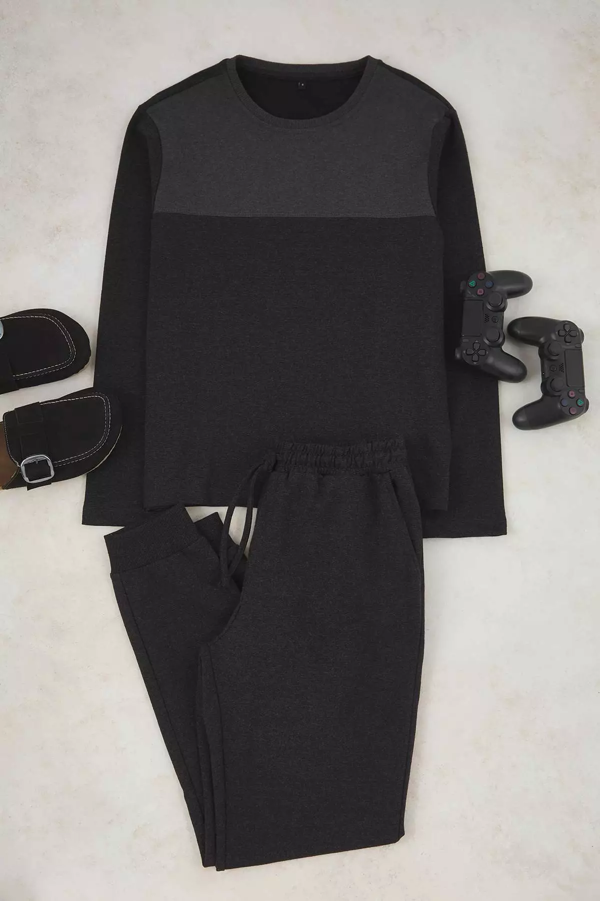 Anthracite Melange Regular Fit Color Block Knitted Pajama Set Tmnaw26Pt00001