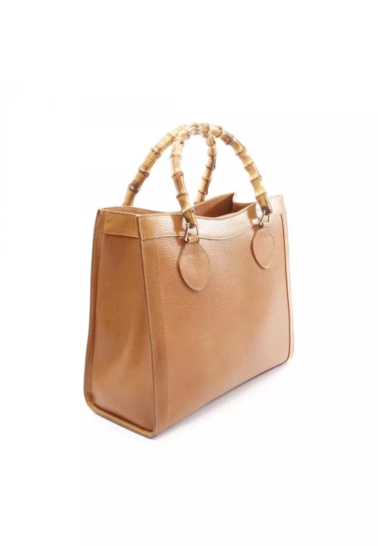 Pre-Loved Gucci Bamboo Handbag tote bag leather light brown