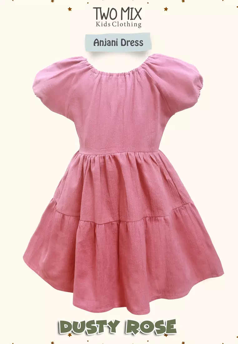Two Mix - Baju Dress Anak Perempuan Lucu Ruffle - Girls Dress 1-8 Tahun 4342 Dusty Rose