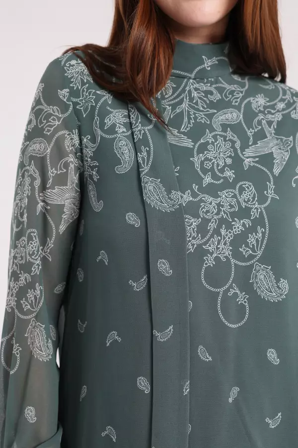 MINIMAL - Lacy - Blus Chiffon Motif Paisley - Green