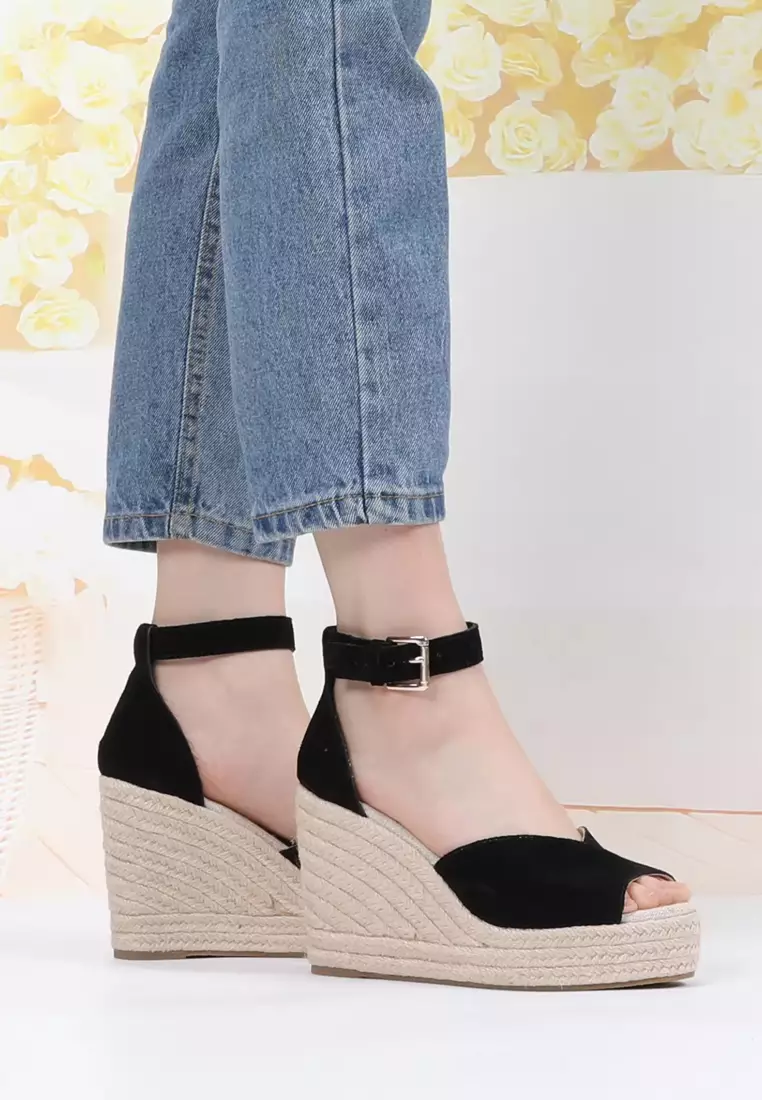 11CM Buckle Strap Suede Wedge Espadrilles HB0406121