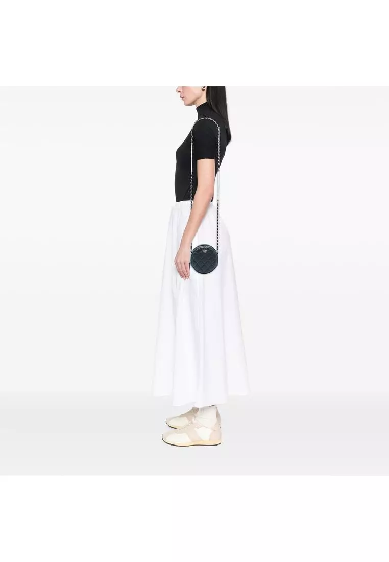 Pre-Loved Chanel Cc Quilted Iridescent Lambskin Pearl Round Clutch With Chain