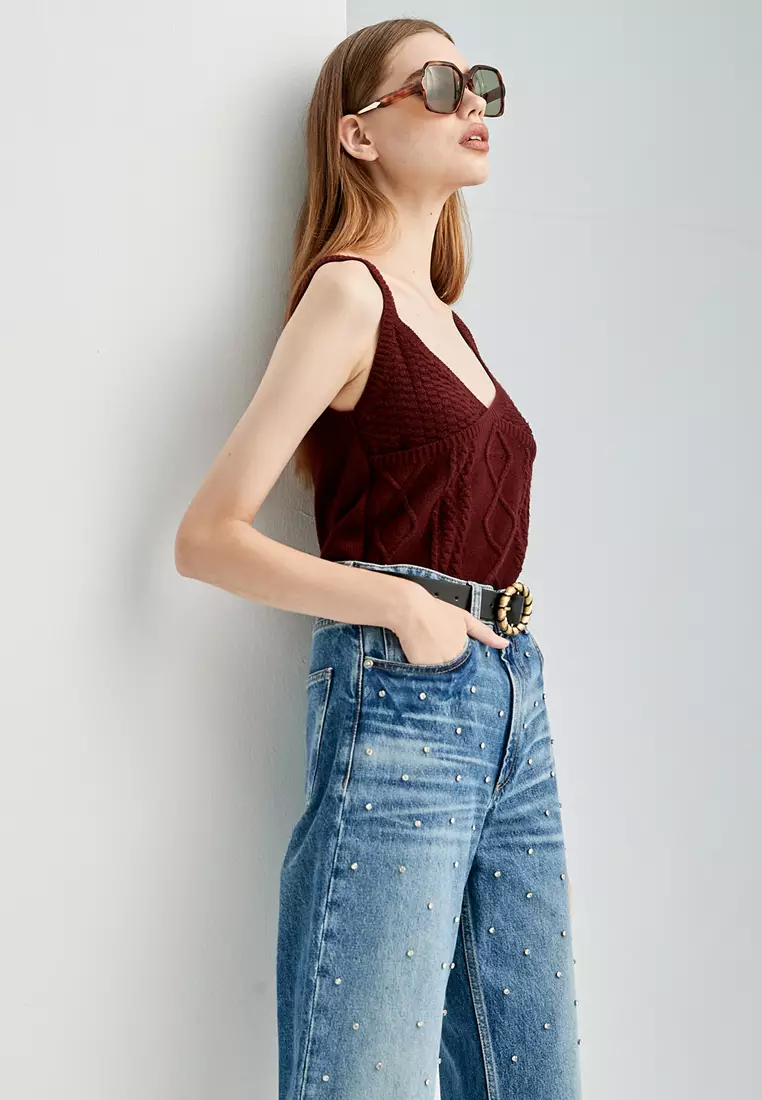 Maroon Knitted Tank Top
