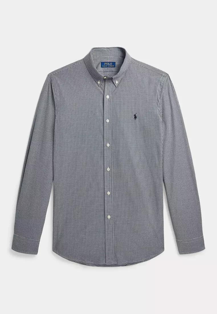 Slim Fit Checked Stretch Poplin Long Sleeve Shirt