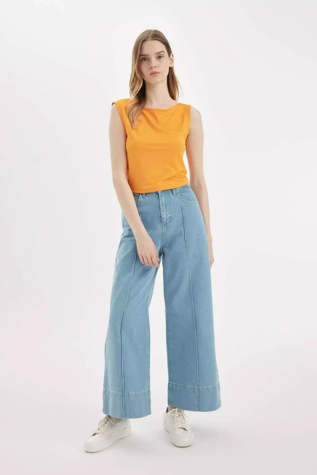 Fitted Sleeveless Basic Plain T-Shirt D3470Ax24Hs