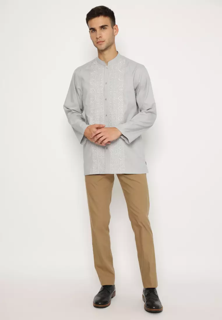 Jobb Wahhab Baju Koko Pria Lengan Panjang Regular Fit Abu-Abu
