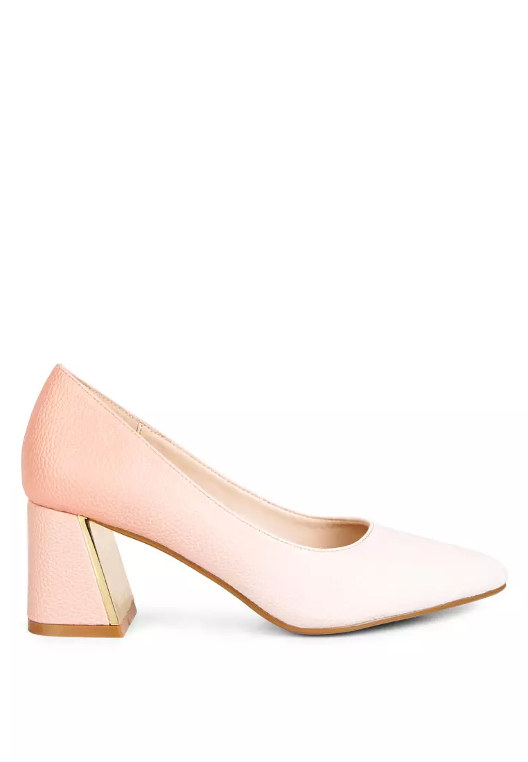 Discount on London Rag  shoes - SKU: Beige & White Metallic Accent Block Heel Pumps