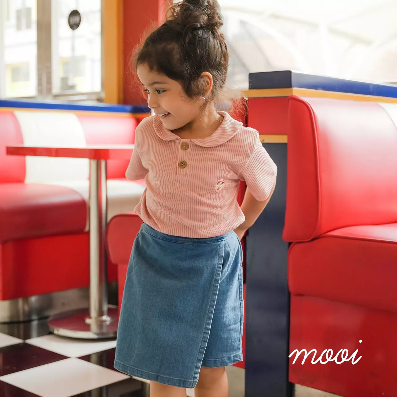 Mooi Atasan Anak Perempuan Laura Rib Top - Blue Rain