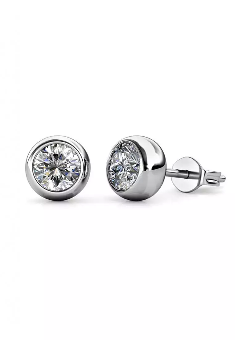 Birth Stone Moon Earring April Diamond WG - Anting Crystal Swarovski by Her Jewellery