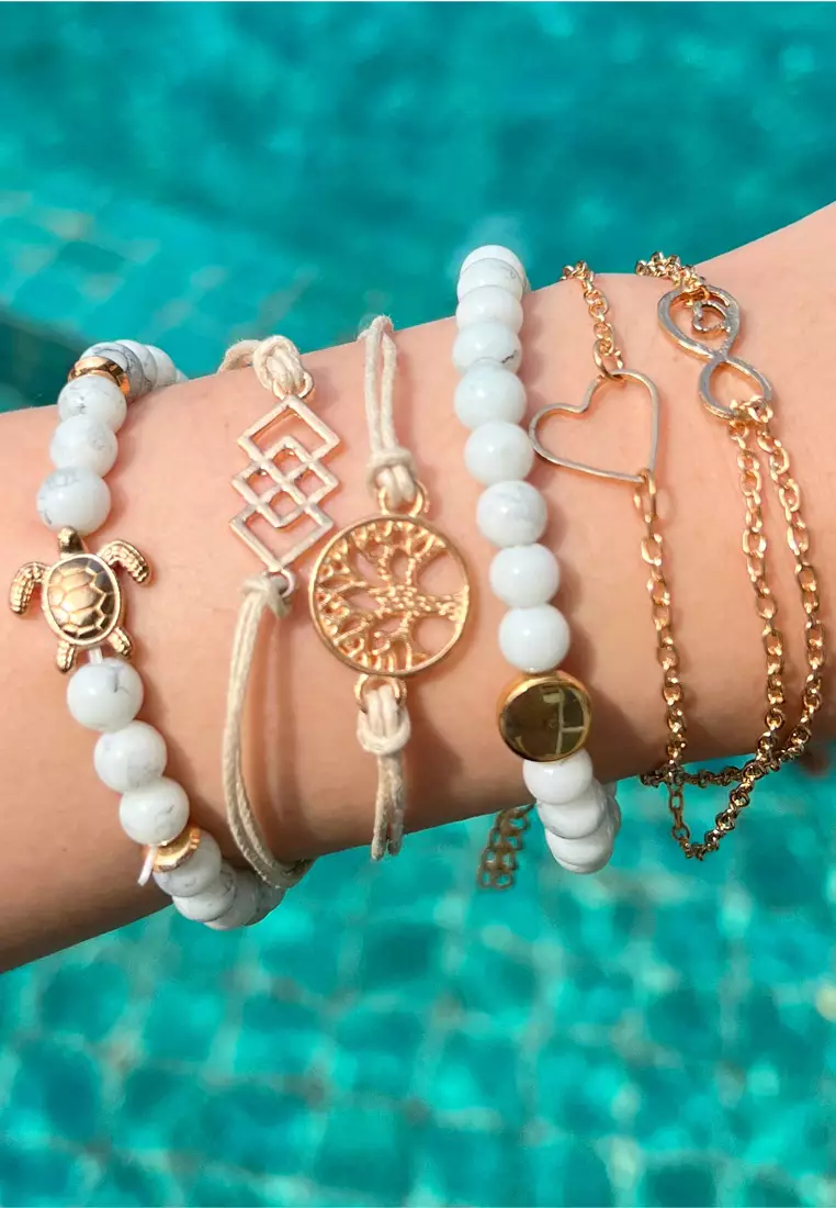 Bohemian 6-Piece Charm Bead Bracelet Set - 256