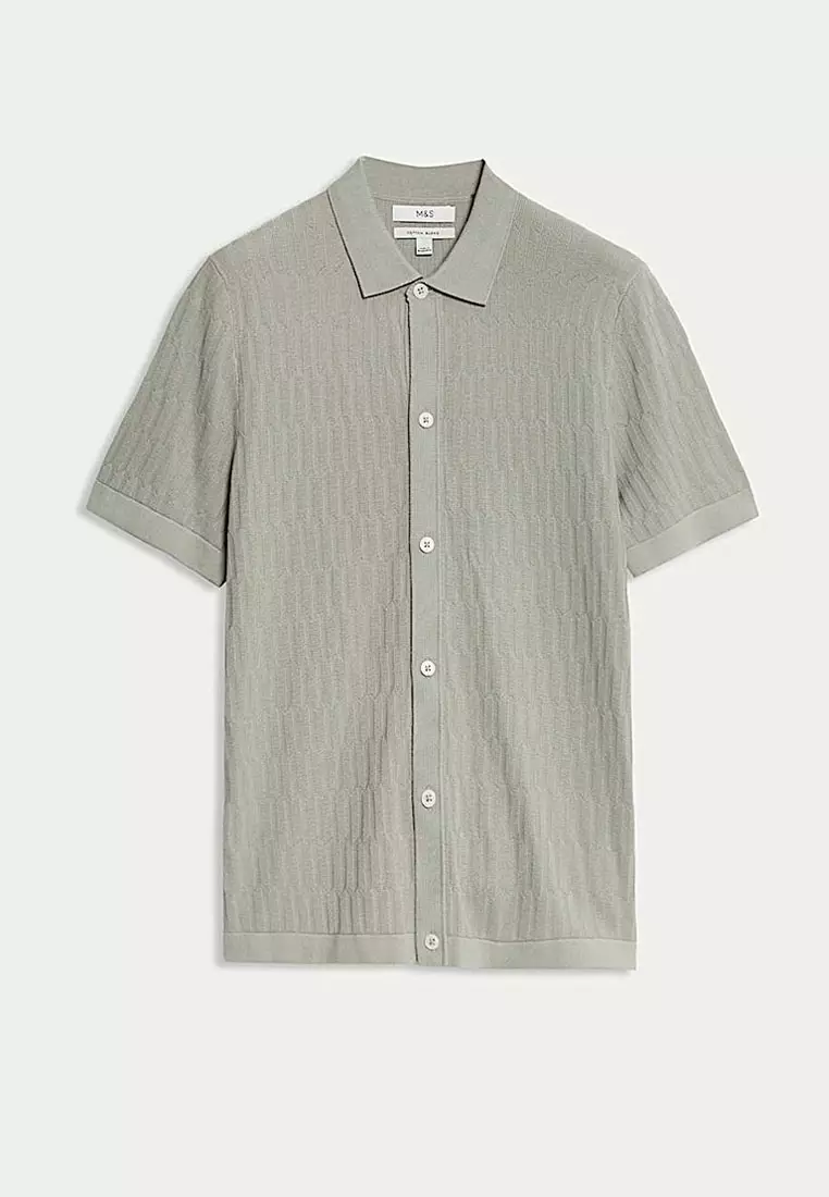 Cotton Rich Textured Knitted Polo Shirt