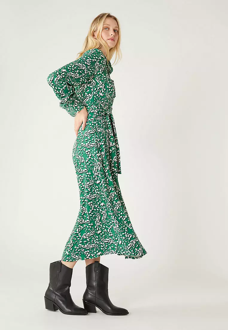 Animal Print Tie Front Midaxi Shirt Dress