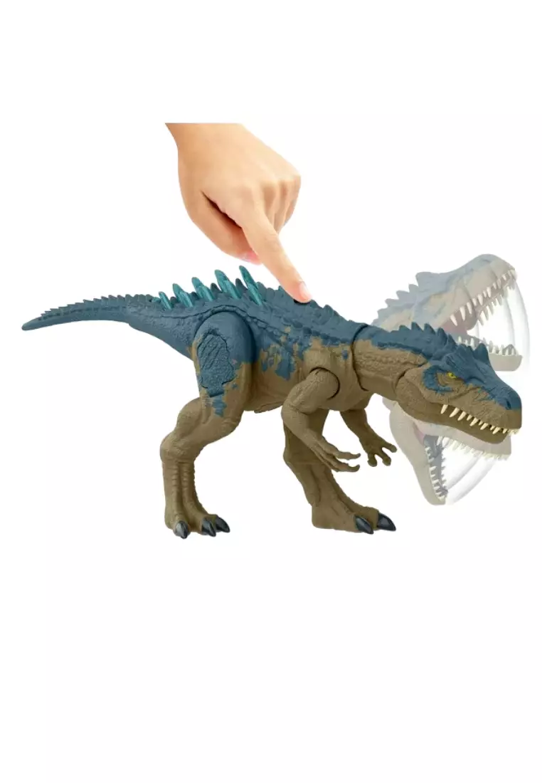 Jurassic World Ruthless Rampagin Allosaurus Dinosaur Toy Action Figure with Continuous Chew Attack and Roaring Sound, Button Activated Developed Battle Tags