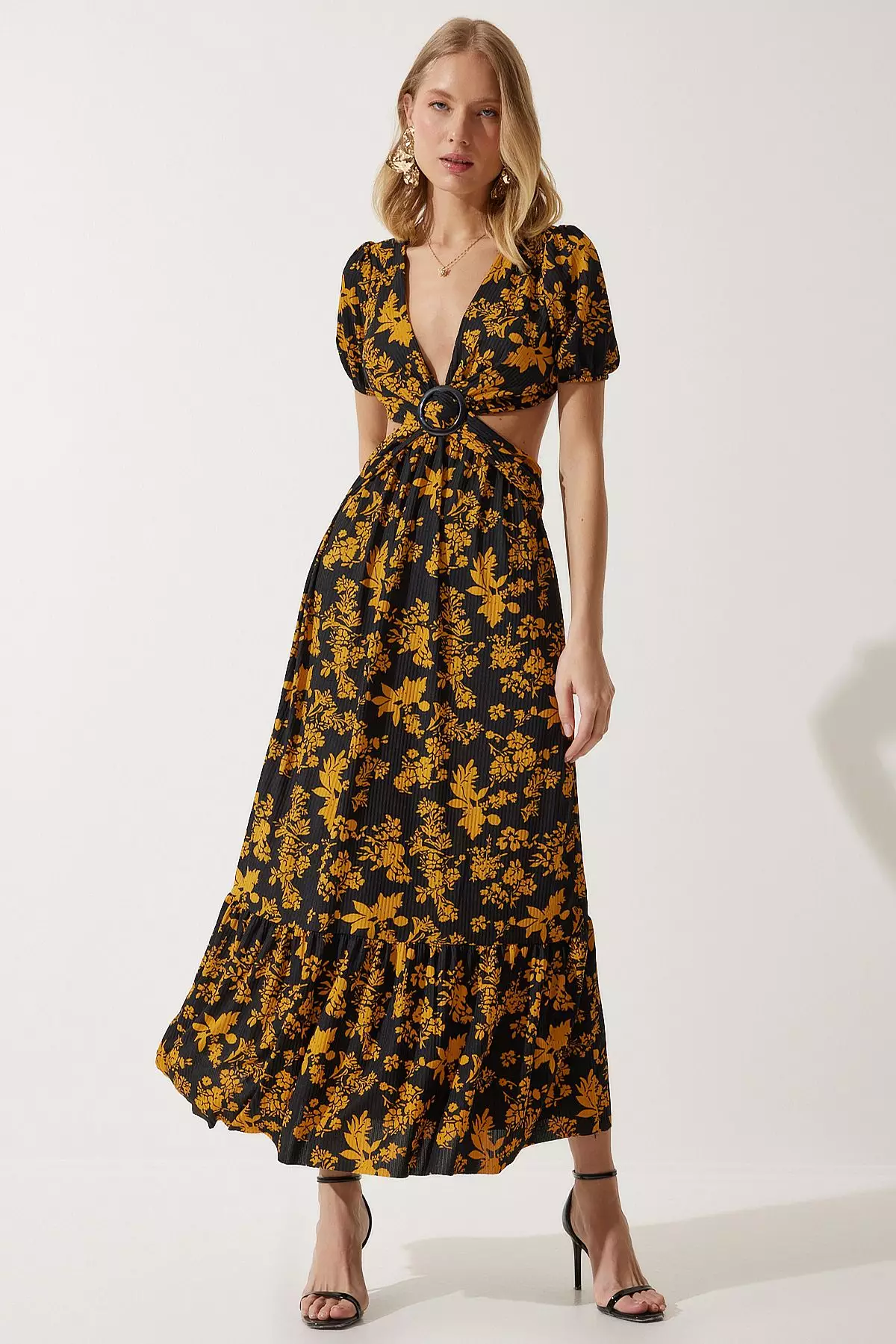 Pleated Floral Print Dress