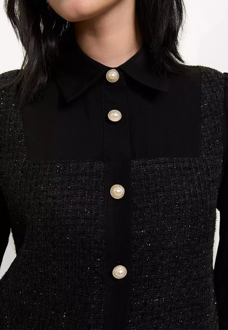 Tweed Pearl Button Top