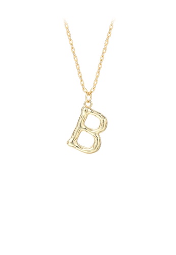 Glamorousky silver 925 Sterling Silver Plated Gold Fashion Simple Alphabet B Pendant with Necklace 097A8AC2CBA61AGS_1