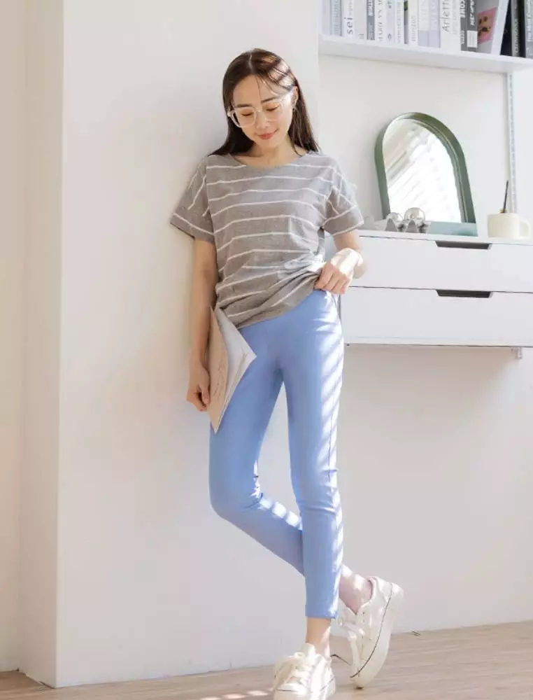 素色腰鬆緊彈力貼身九分褲《KG0051》