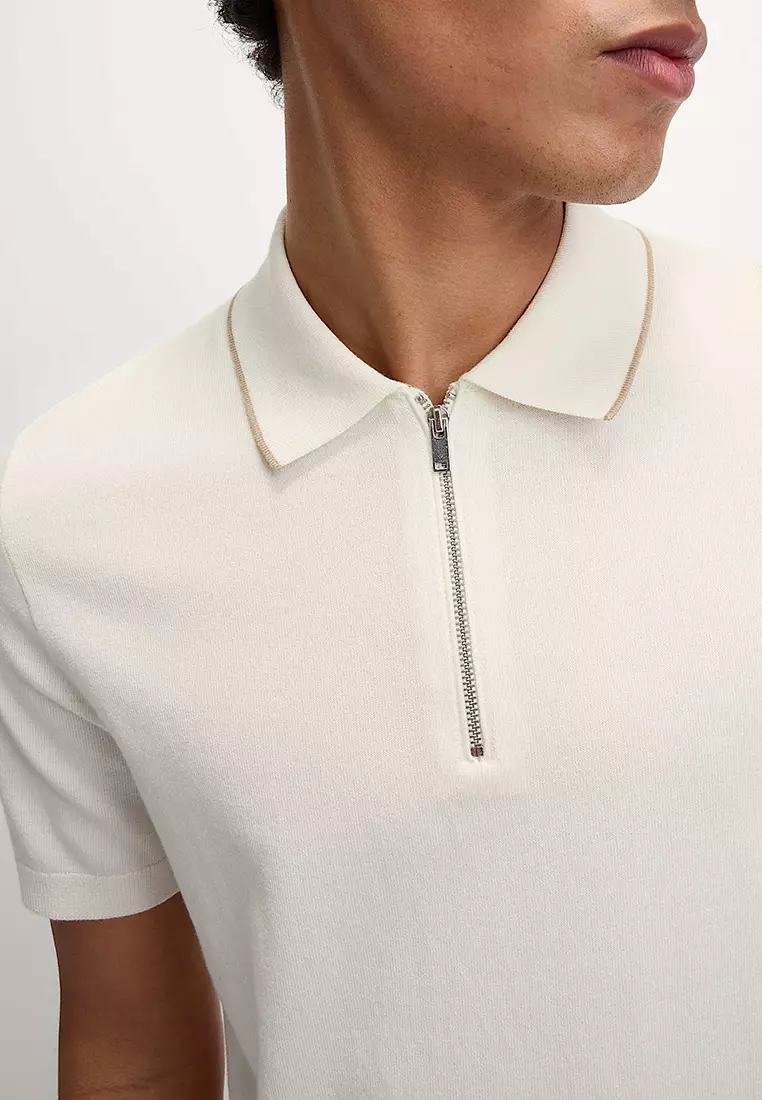Cotton Rich Half Zip Knitted Polo Shirt
