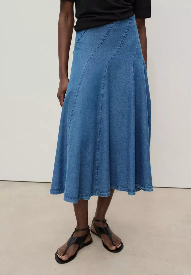 Denim Midi-Skirt With Stitching