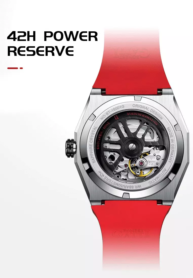 Automatic Unisex Stainless Steel Watch, Rubber Strap