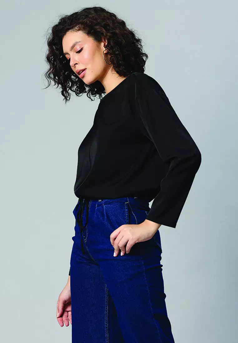 Drawstring Relaxed Top In Black