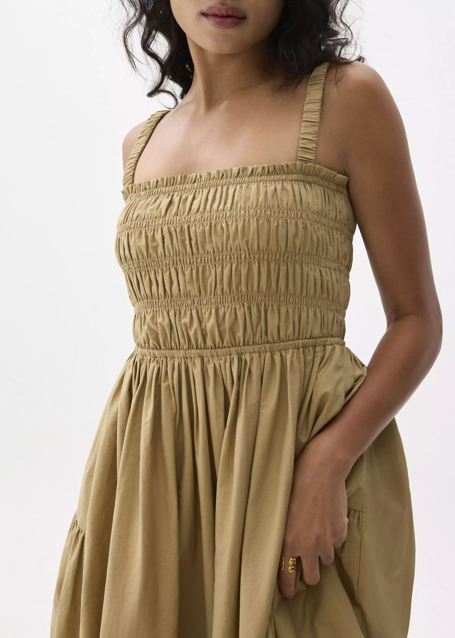 Dress Wanita - Cotton Smocked Fit & Flare Maxi Dress