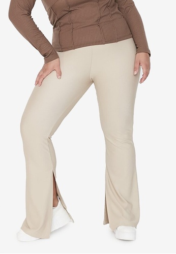 Trendyol beige Plus Size Slit Detailed Knitted Pants 3C89AAA6151C09GS_1